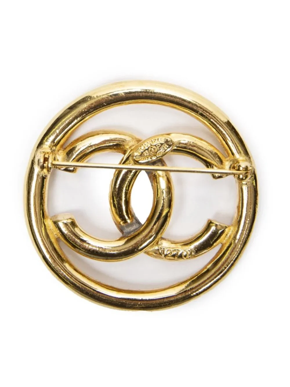 Chanel CC Logo Round gold Plated Brooch